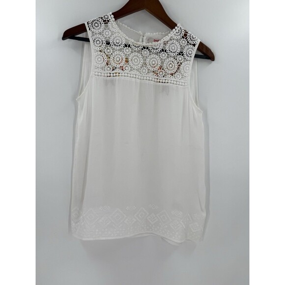 Desigual Women’s Embroidered Bird Scoop Neck Tank Top White Size XSMALL EUC - Picture 5 of 6